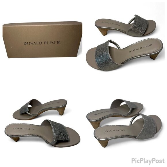 DONALD PLINER Vimm Pebbled Slip-on Mid Heel, Metallic Light Taupe, Sz 7, NEW - Picture 11 of 12